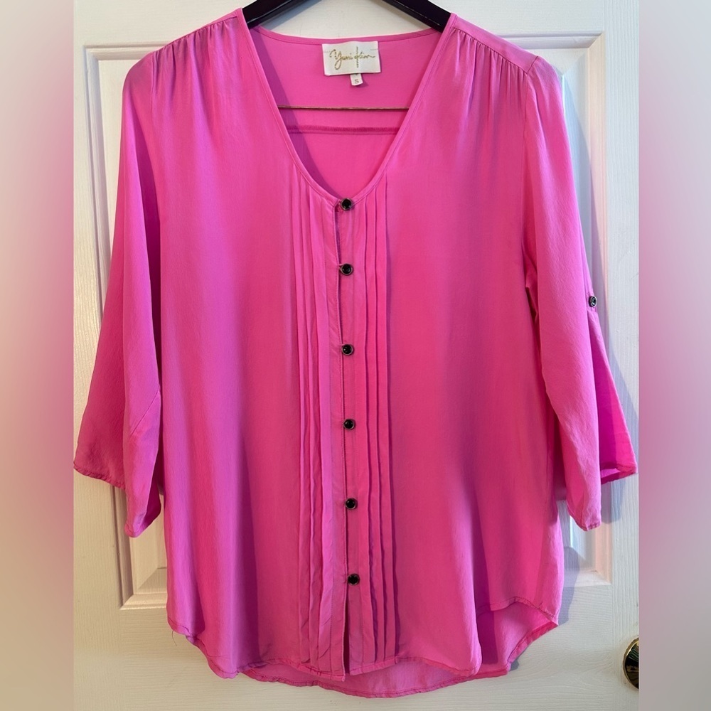 YUMI KIM S 100% SILK Old Money Feminine Resort Luxury Capsule Preppy Blouse Pink